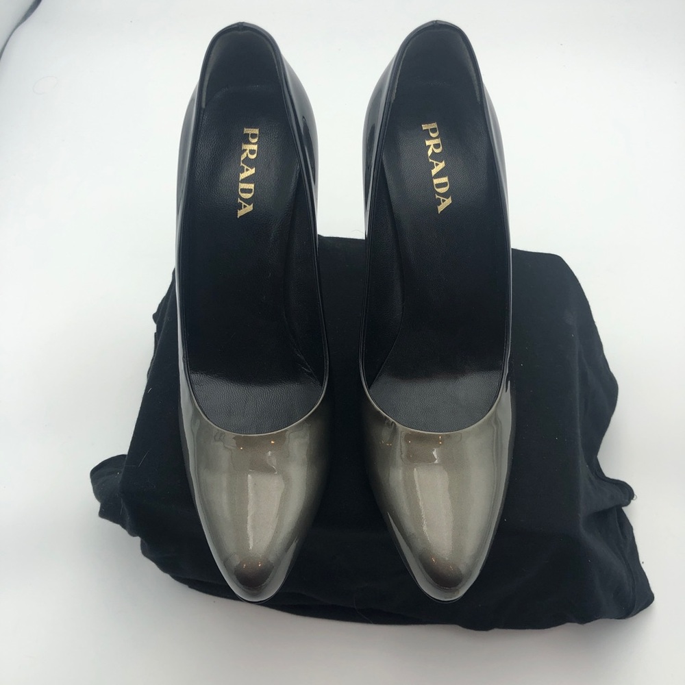 Prada sz 38.5 Ombré Black/Grey patent Leather NWT